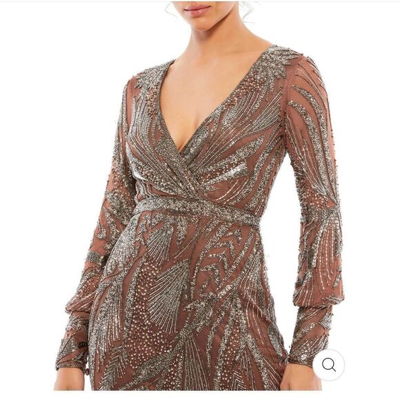 NEW Mac Duggal 5295 beaded long sleeve wrap over midi dress size 8 - Picture 4 of 14